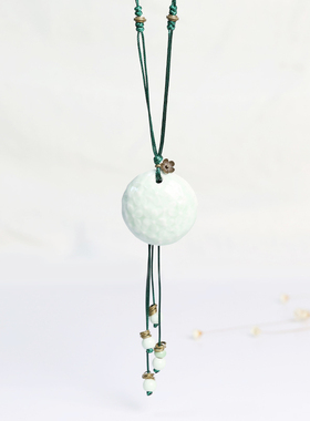 景德镇青釉雕花陶瓷项链文艺民族风毛衣链女长款新款古风配饰吊坠