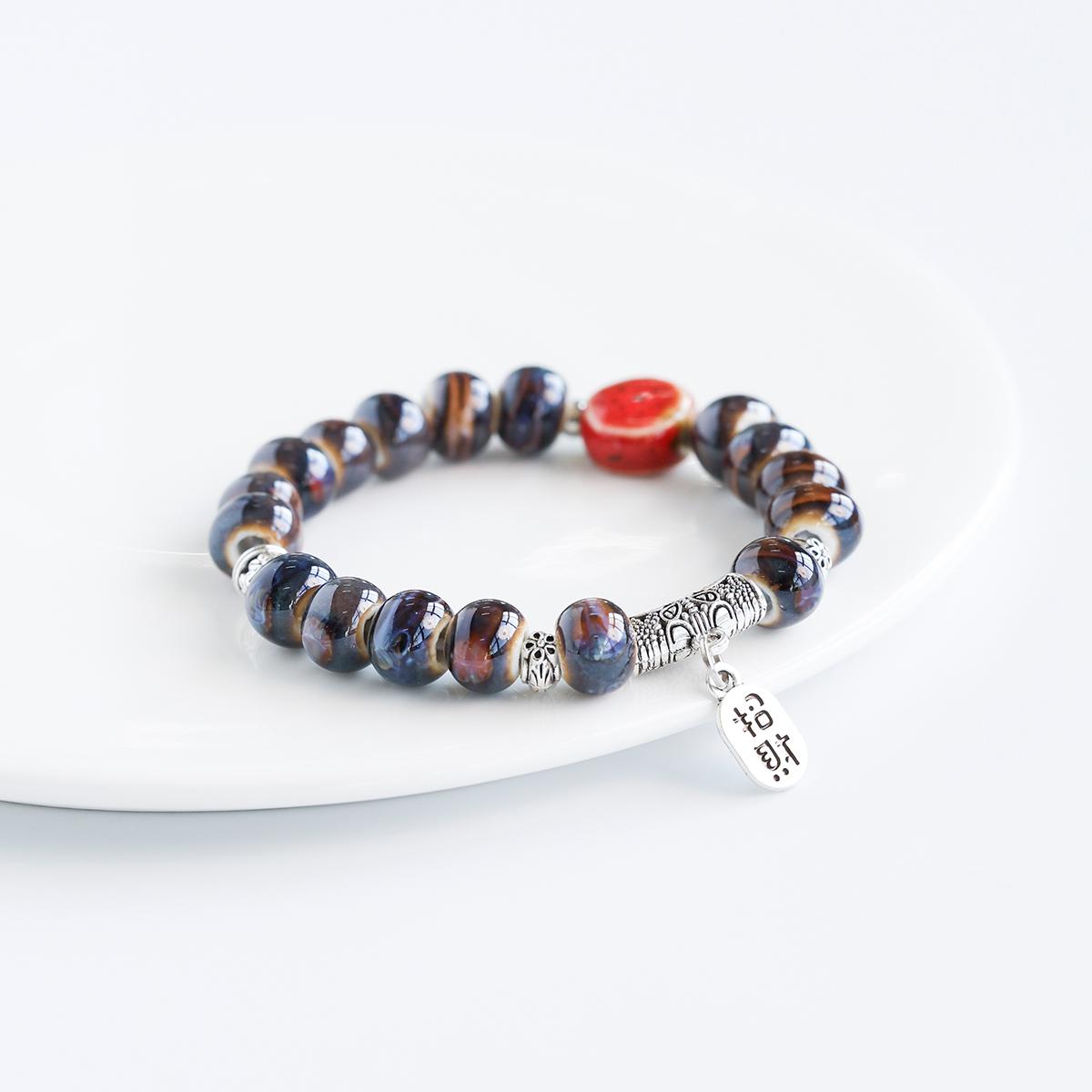 招财纳福民族风陶瓷手串景德镇瓷珠手链小众高级感情侣闺蜜手饰女