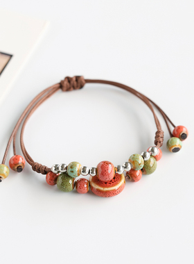 民族风陶瓷首饰景德镇瓷珠编织手绳陶瓷手链新中式手串小众设计感