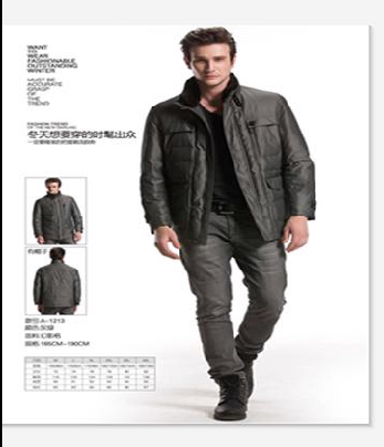 2男装。男式休闲羽绒服纸样