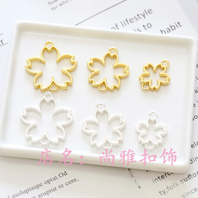 创意diy合金饰品配件 ins风 日本和风 空框樱花造型 镂空双吊挂饰