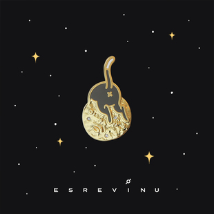 猫」ESREVINU原创设计 宇宙记号「月球上 镀金配饰胸针领针礼物