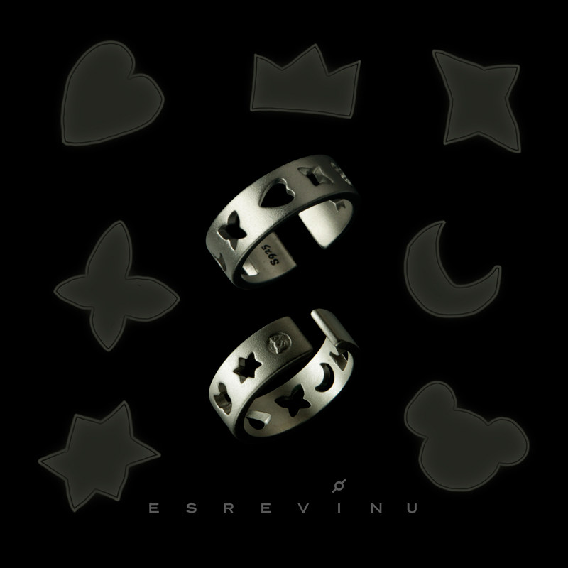 宇宙记号情侣图形S925银戒指