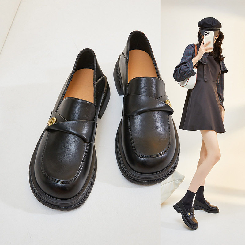真皮日系学院风黑色厚底小皮鞋2026新款春季配裙子百搭圆头jk单鞋,女鞋,乐福鞋（豆豆鞋）,淘宝优惠券,粉丝福利购,淘宝优惠卷
