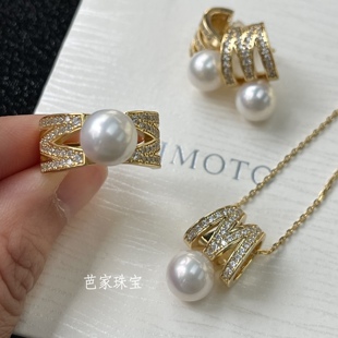 精致厚金天然淡水珍珠925纯银项链耳钉戒指套装 芭家珠宝 M系列