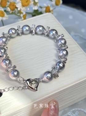 特芭家BlueRose银蓝玫瑰 日本人鱼姬真多麻akoya海水珍珠纯银手链