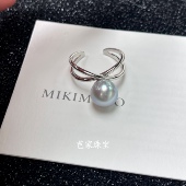 芭家珠宝 9.5mm真多麻色日本akoya海水珍珠925纯银戒指