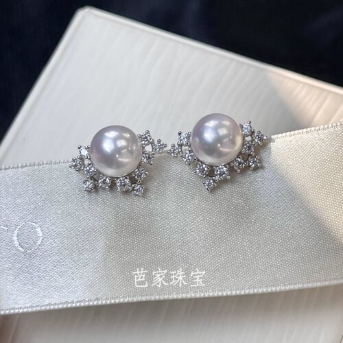 M家优雅雪花akoya海水珍珠耳钉