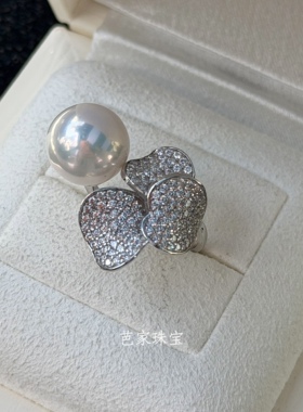 芭家珠宝 旺多姆玫瑰 M家花朵造型轻熟风925银爱迪生淡水珍珠戒指