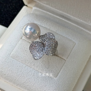 芭家珠宝 M家花朵造型轻熟风925银爱迪生淡水珍珠戒指 旺多姆玫瑰