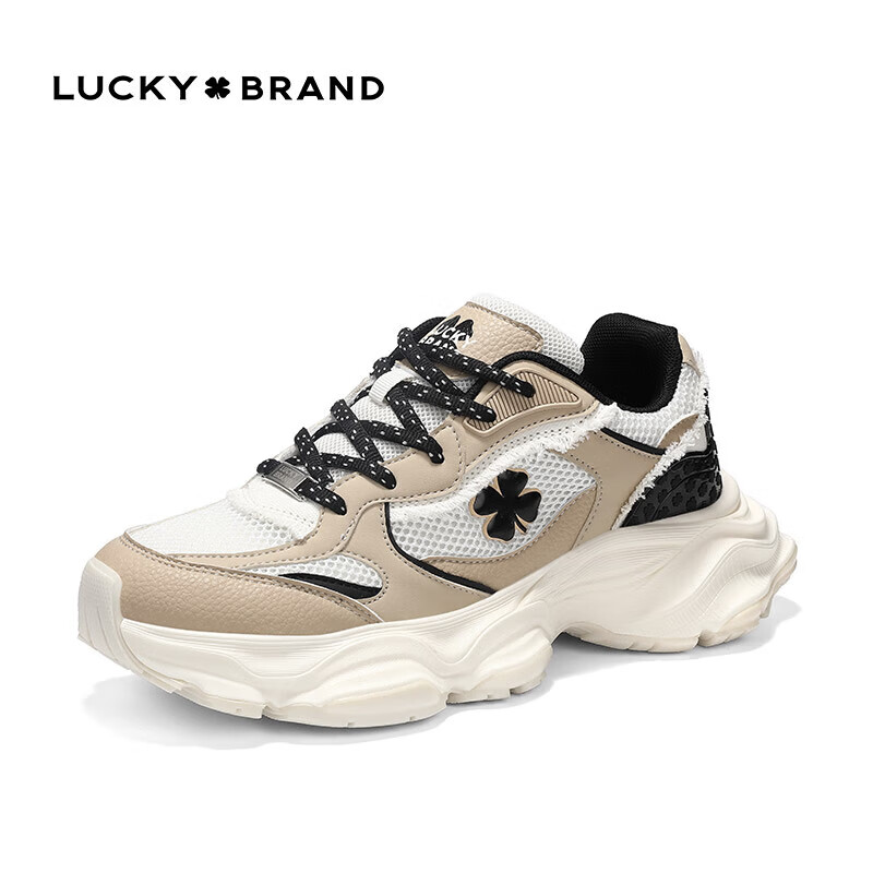 LUCKYBRAND老爹鞋四叶草休闲鞋网面增高透气街头潮鞋运动鞋女鞋