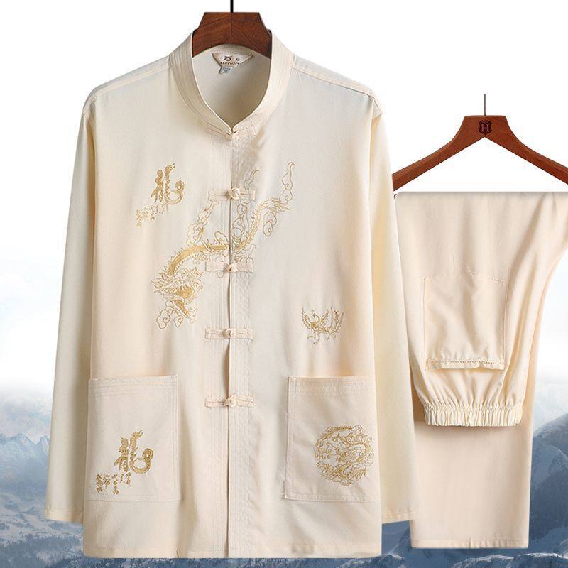 唐装男爸爸中老年人两件套装中国风爷爷夏季老人晨练春秋长袖汉服,男装,唐装,淘宝优惠券,粉丝福利购,淘宝优惠卷