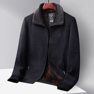 爸爸雪尼尔外套男秋冬款加绒加厚中老年毛呢保暖夹克中年男士冬装