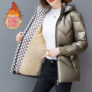 亮面加绒棉服女外套2023冬装新款连帽防寒棉衣加厚上衣保暖小棉袄
