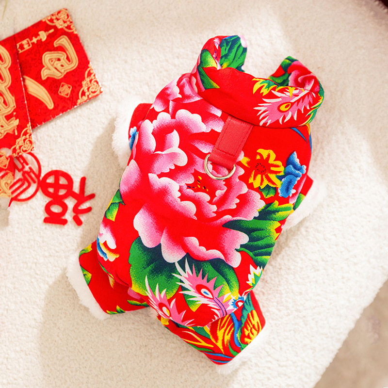 民族秋冬东北大花加厚牵引四脚棉衣猫咪加厚外出宠物猫咪衣服