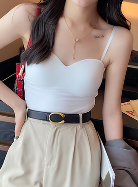 白色冰丝吊带背心女带胸垫内搭美背防走光抹胸无痕透气舒适上衣夏