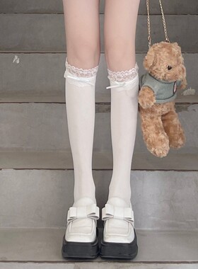 芭蕾风日系蕾丝花边中筒袜丝带蝴蝶结jk小腿袜百搭纯欲少女半截袜