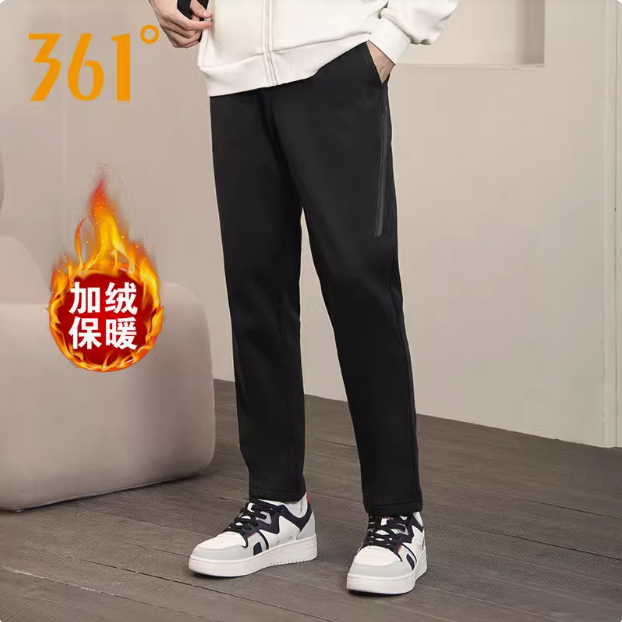 361度男装针织长裤加绒保暖2024冬季新款361直筒敞口拉链裤4015B