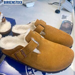 德国BIRKENSTOCK勃肯包头拖鞋羊毛加绒半拖博肯冬款毛毛男女拖鞋
