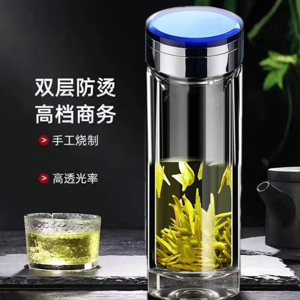 双层隔热防爆玻璃杯加厚大容量水杯带杯盖防烫茶杯男女便携泡茶杯图片