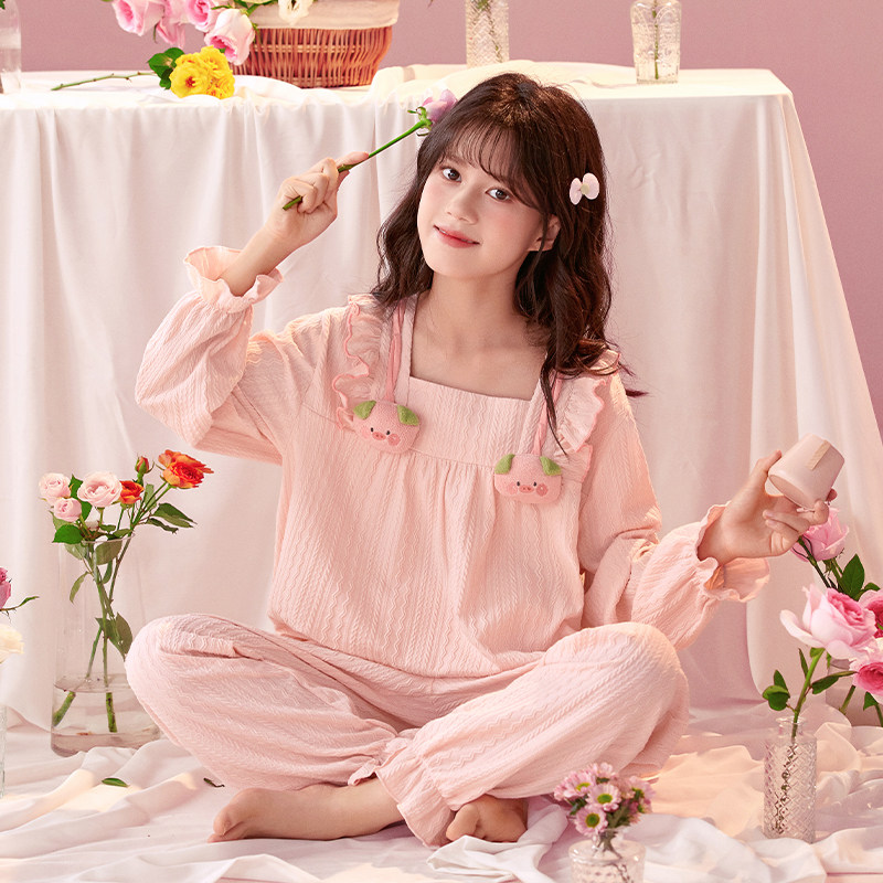 宫廷风2026春秋季新款女童睡衣纯棉长袖中大童女孩公主家居服套装