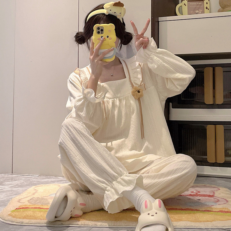 女童睡衣纯棉长袖初中生宫廷风2026春秋季新款女孩公主家居服套装