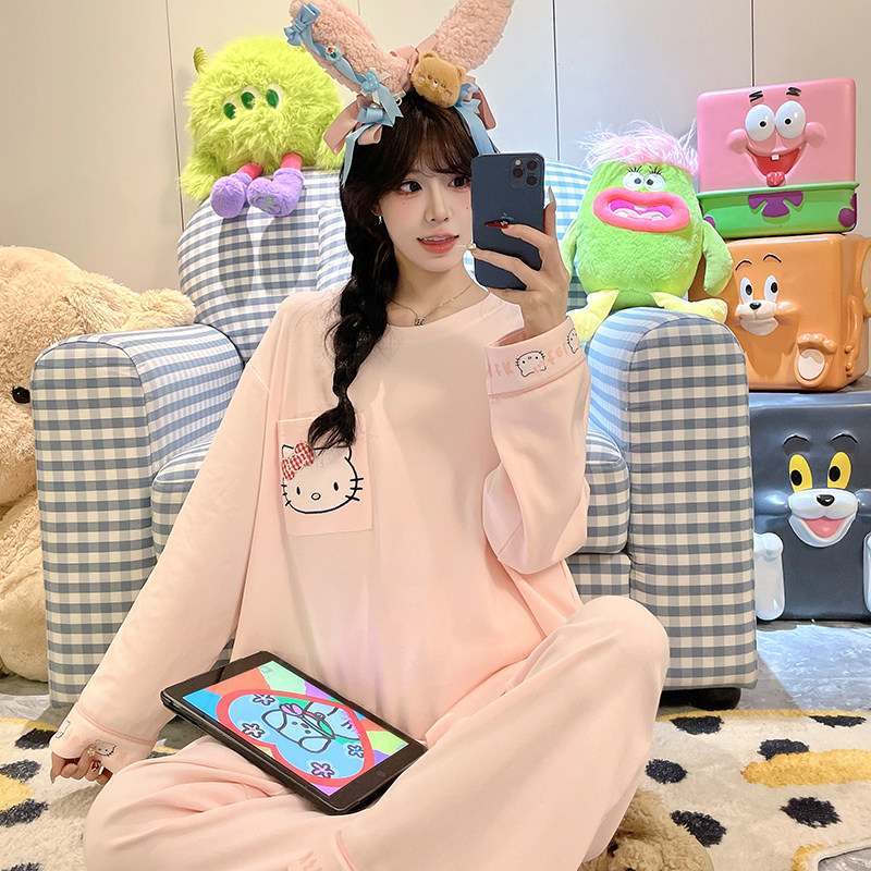 女童睡衣2026春秋季新款长袖纯棉初中生休闲卡通女大童家居服套装