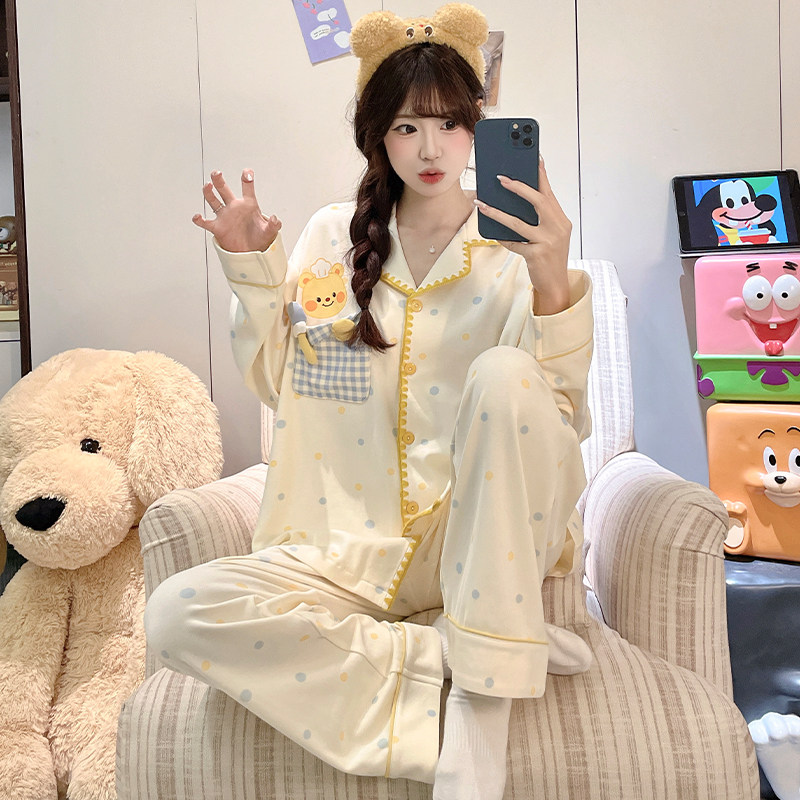 女童纯棉睡衣儿童套装春秋季新款卡通长袖初中生女孩可外穿家居服