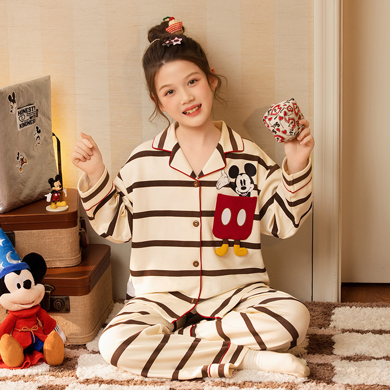 2026新款女童睡衣春秋季款中大童米奇儿童纯棉长袖可爱家居服套装