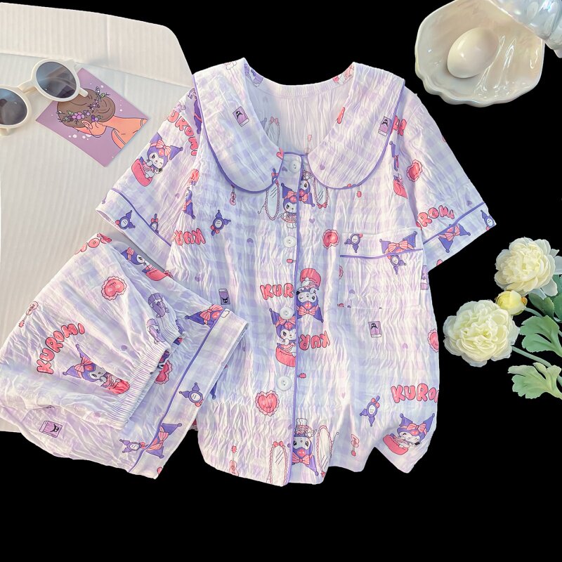 儿童睡衣女童夏季新款短袖娃娃领云朵棉公主风女中大童家居服套装