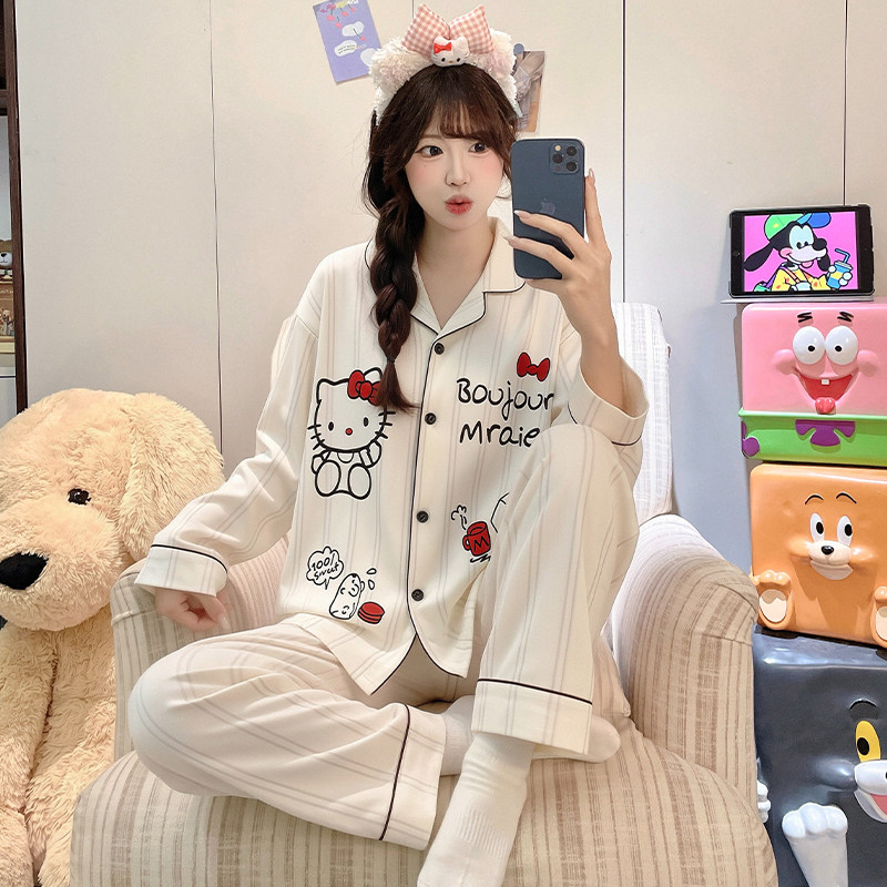 女童睡衣儿童春秋季新款精梳棉初中生长袖开衫甜美套装女孩家居服