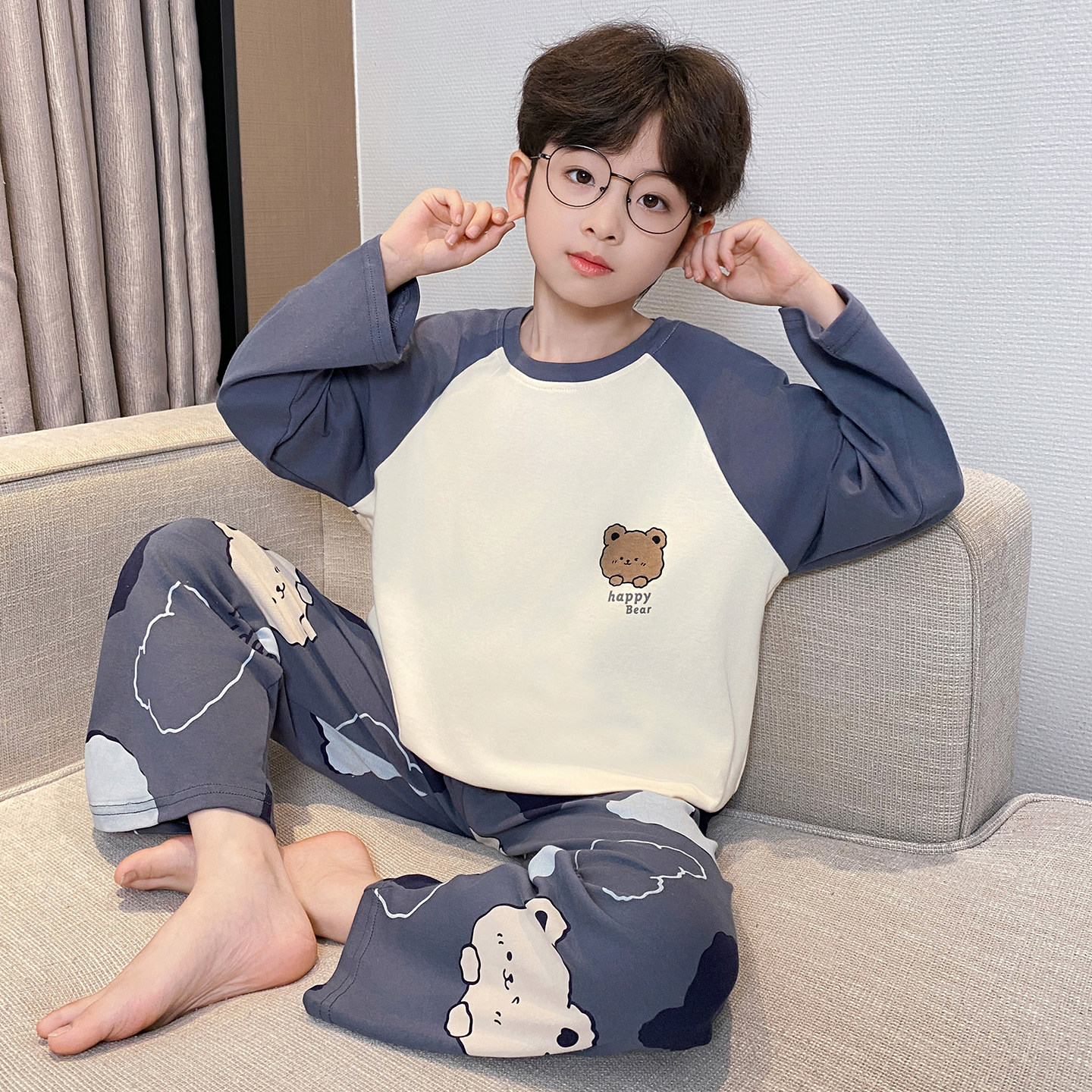 儿童睡衣男童春秋季新款纯棉6-12岁男孩长袖套装中大童卡通家居服
