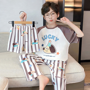 儿童新款睡衣夏季男童短袖纯棉薄款三件套帕恰狗中大童家居服套装