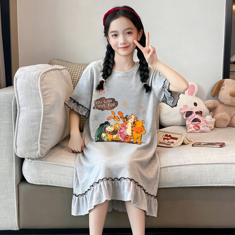 夏季女童睡裙2026新款短袖莫代尔中大童6-12岁女孩动漫卡通款睡衣