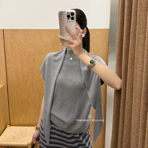 披肩短袖针织衫两件套简约上衣女