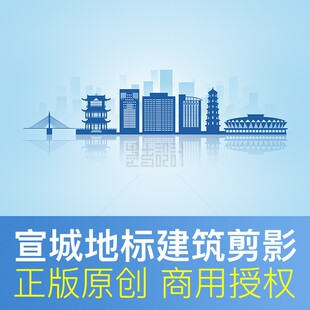 安徽宣城剪影地标建筑城市元素会议PPT背景PSD商用素材分层可编辑