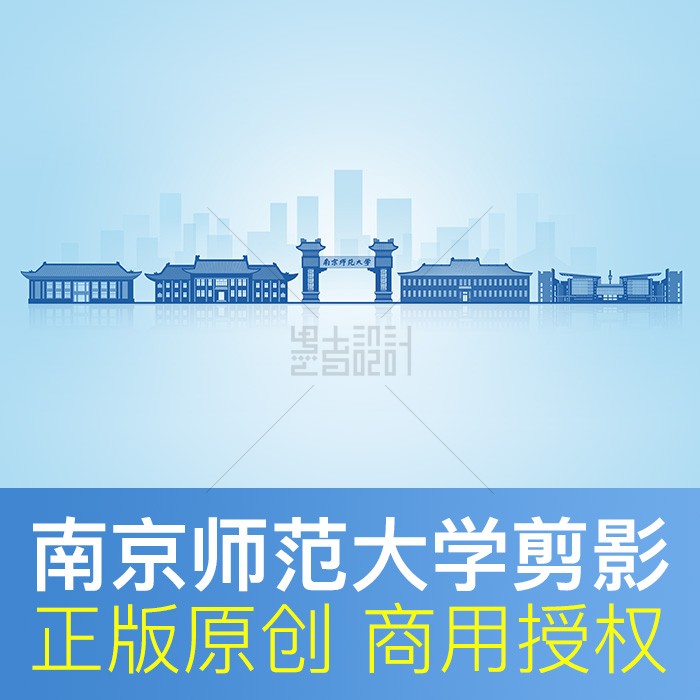 南京师范大学地标建筑剪影毕业典礼展板背景板设计素材