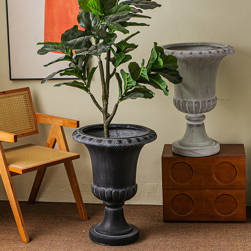 欧式镁泥高脚花盆创意罗马柱大号