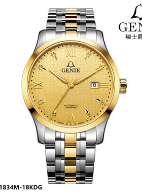 瑞士GENIE/爵尼手表 18K金真钻机械男表全自动大舵系列气质1834