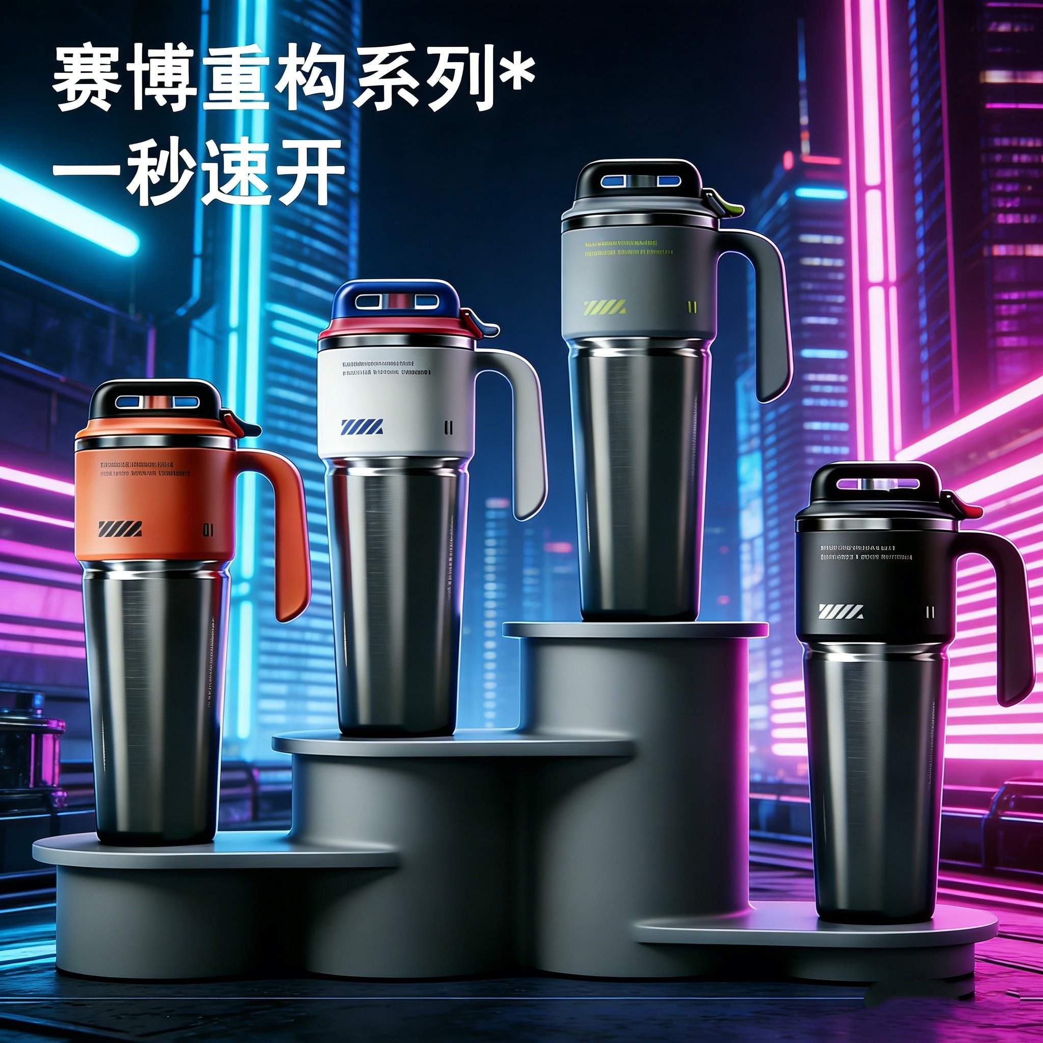 赛博巨无霸保温杯男大容量户外便携车载杯一键开盖冰霸杯吸管水杯