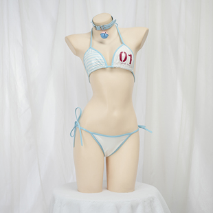 初二次元音皮革比基尼带脖环 皮革内衣私房三点式睡衣