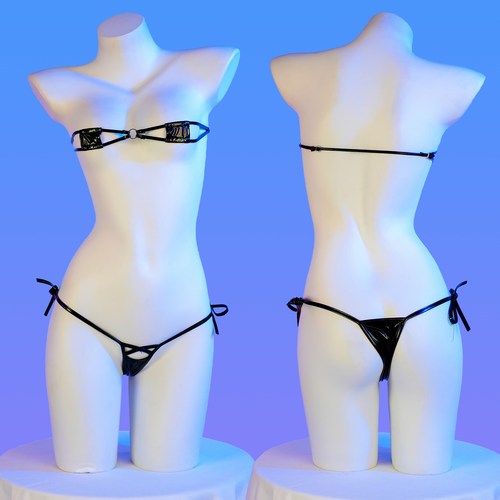 超小方块皮革比基尼三点式内衣