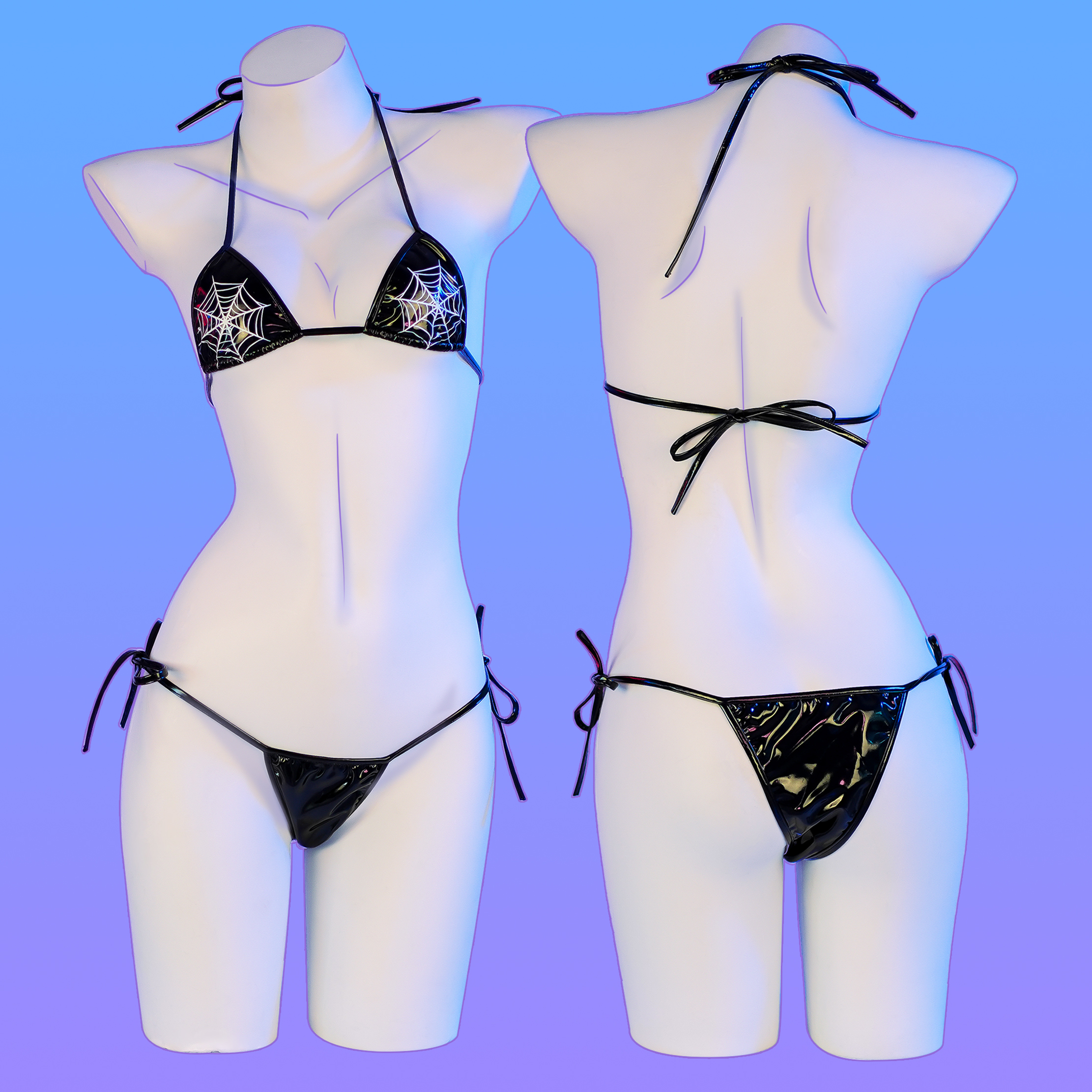 蜘蛛网比基尼绑带漆皮印花内衣