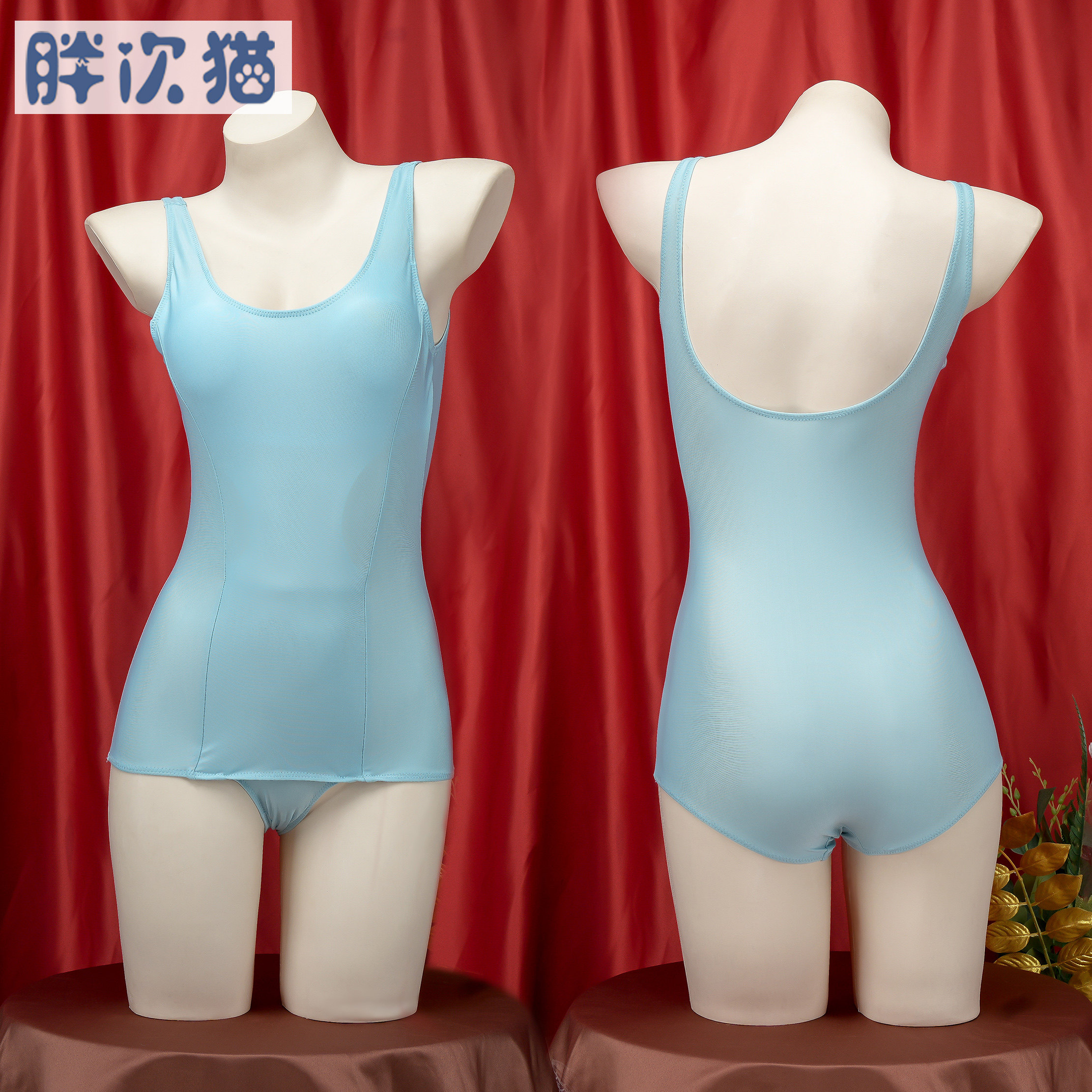 连体泳衣 浅蓝色学生可爱日系带胸垫水着游泳日常款游泳课装