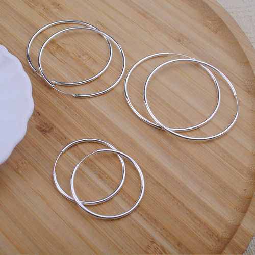 925纯银耳环光面大耳圈女