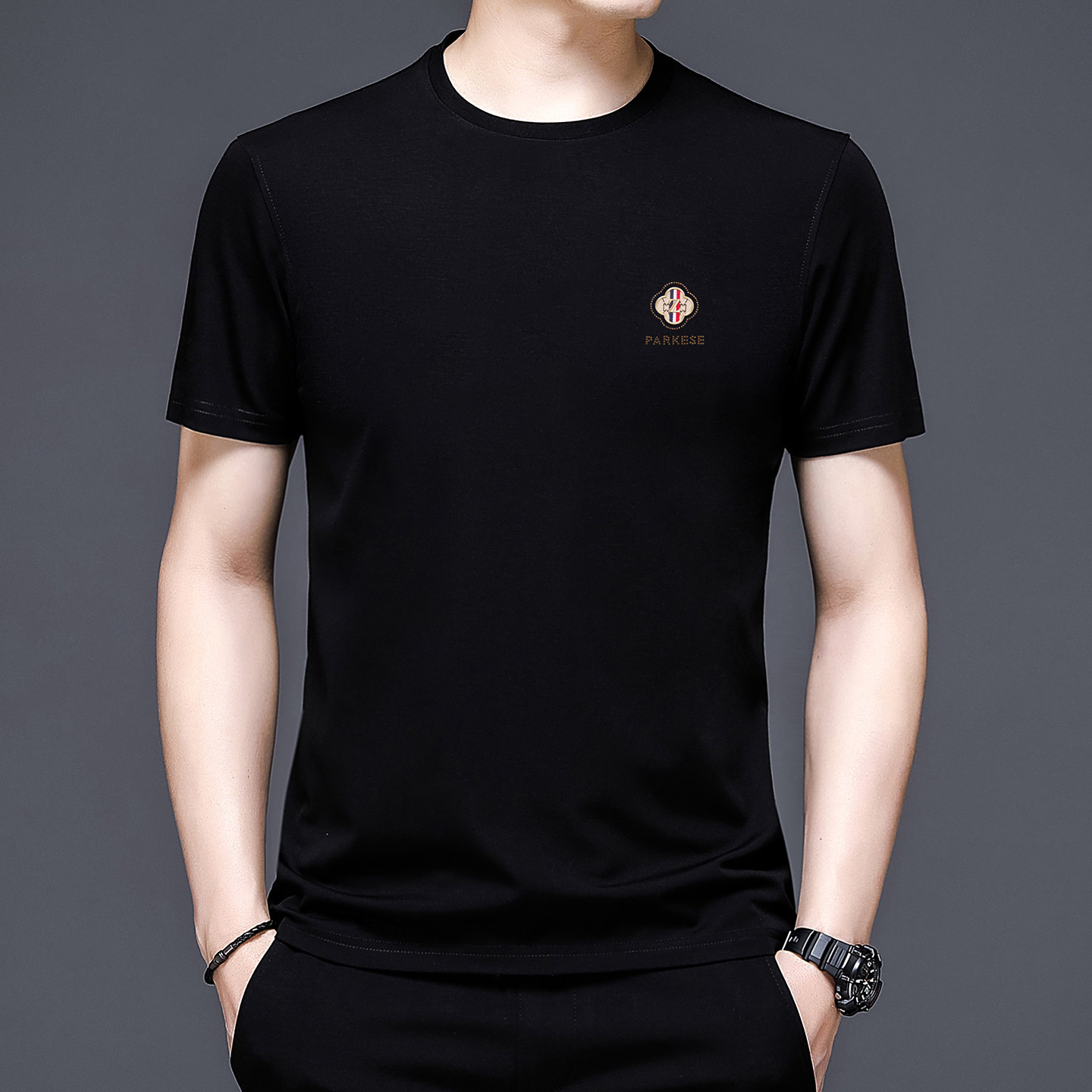 男士摩登舞短袖训练服圆领华尔兹练习服国标舞拉丁舞专业舞蹈上衣