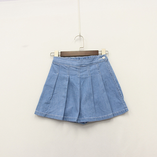 裙牛仔短裤 女童松紧腰百搭简约百褶裤 童装 夏款