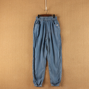 F春秋款童装   大童松紧腰左侧口袋粉标薄款牛仔束口裤  竖D2