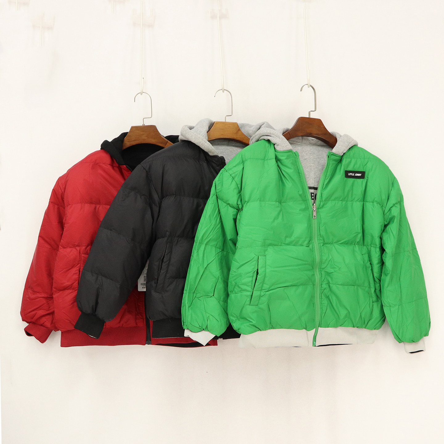 男女童两面穿加厚保暖羽绒服 百搭连帽外套 冬季防寒童装