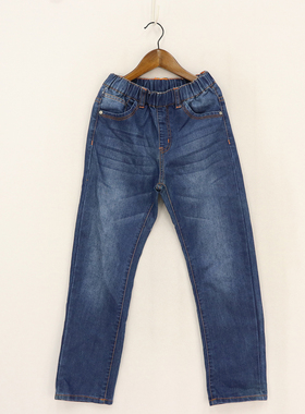 BL春秋款童装   中大童松紧腰橙线条磨白小脚牛仔裤   8c-11-4